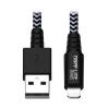 Eaton Tripp Lite Series Heavy-Duty USB-A to Lightning Sync / Charge Cable, MFi Certified - M / M, USB 2.0, 10 ft. (3.05 m) - Lightning-Kabel - USB männlich zu Lightning männlich - 3 m - Schwarz, weiß