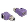 Delock M12 Adapter D-kodiert 4 Pin Buchse zu RJ45 Buchse Cat.5e mit Befestigungsloch 90 grad gewinkelt violett