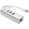 Eaton Tripp Lite Series USB 3.0 SuperSpeed to Gigabit Ethernet NIC Network Adapter w / 3 Port USB Hub - Netzwerkadapter - USB 3.0 - Gigabit Ethernet x 1 + USB 3.0 x 3 - Silber