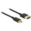 Delock Slim Premium - HDMI-Kabel mit Ethernet - 19 pin micro HDMI Type D männlich zu HDMI männlich - 1 m - Dreifachisolierung - Schwarz - 4K Unterstützung