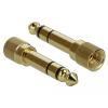 Adapter Audio Klinke 3,5 mm Buchse > 6,35 mm Stecker verschraubbar Metall-gold 3 Pin Delock