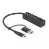 Delock 3 Port USB 3.2 Gen 1 Hub + SD und Micro SD Card Reader mit USB Type-C oder USB Typ-A Anschluss