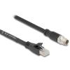 Delock M12 Kabel X-kodiert 8 Pin Stecker zu RJ45 Stecker Cat.5e S / FTP flexibel 5 m schwarz