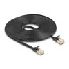 Delock RJ45 Netzwerkkabel Cat.6A Stecker zu Stecker mit robuster Rastnase und Cat.7 Rohflachbandkabel U / FTP 7,5 m schwarz